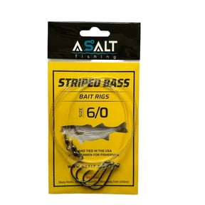 Asalt Fishing Striped Bass Bait Rigs Size 6/0 Circle Baitholder Hooks - 3 Pack