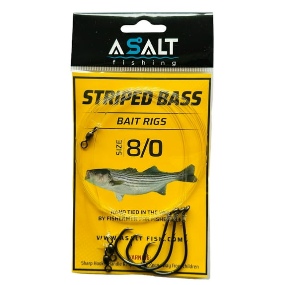 Asalt Fishing Striped Bass Bait Rigs Size 8/0 Circle Baitholder Hooks - 3 Pack