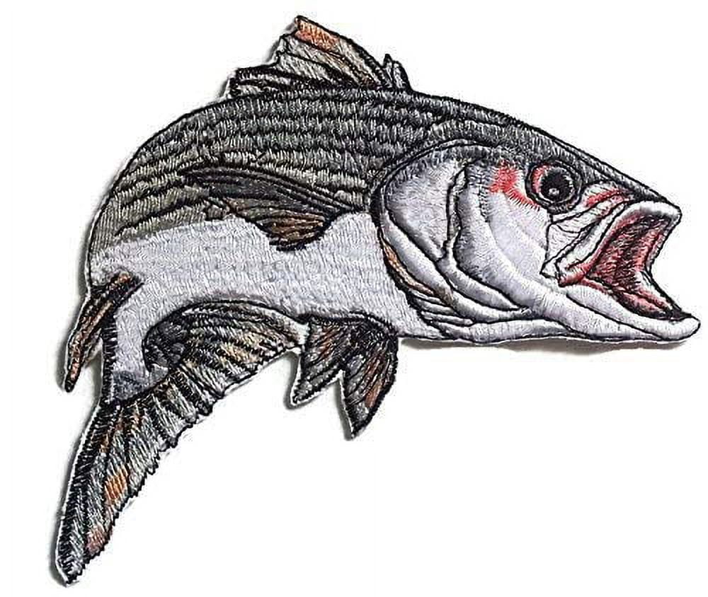 Striped Bass Fish Embroidered Iron On/Sew Patch [5.8 x 5] 