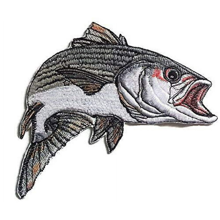 Striped Bass Fish Embroidered Iron On/Sew Patch [5.8 x 5