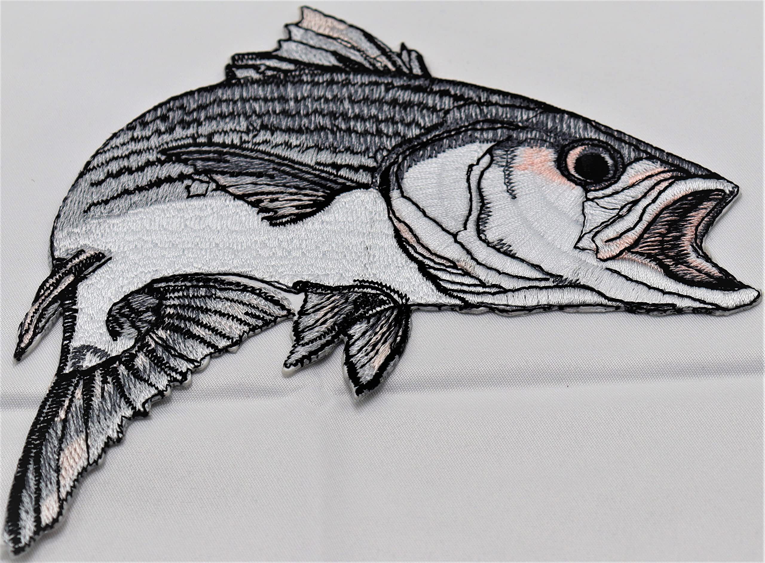 Striped Bass Fish Embroidered Iron On/Sew Patch [5.8" x 5"]