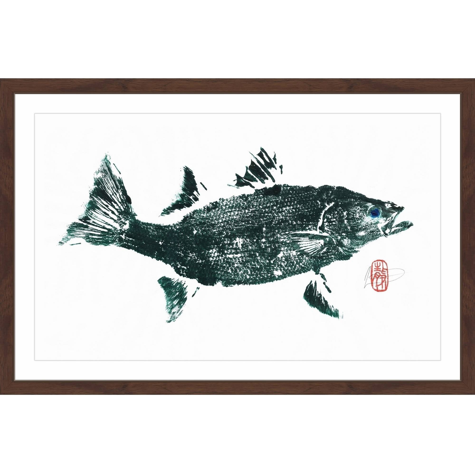 Striped Bass Green Framed Canvas Print, 18" x 12"