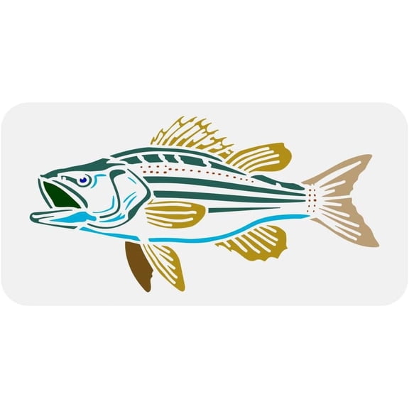 Striped Bass Painting Stencil 11.8x5.9inch Plastic PET Animal Fish Template Reusable Fish Pattern Stencil Decorative Flatfish Template DIY Animal Theme Stencil