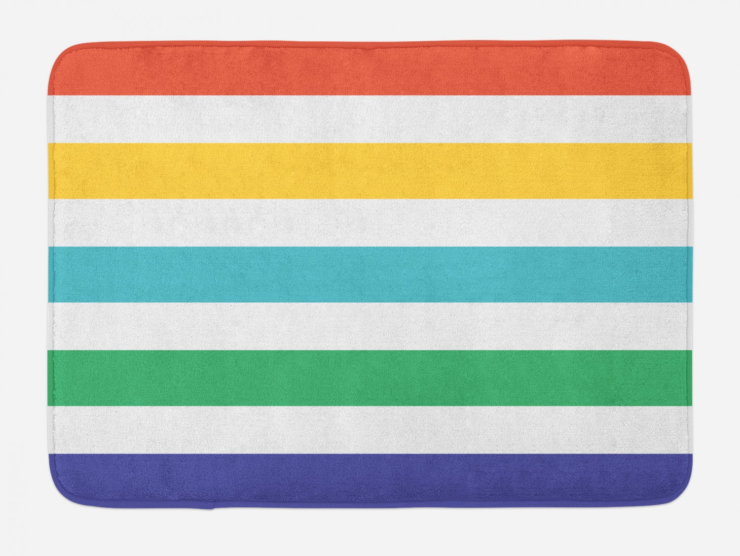 Multicolor Striped Plush Bath Mat with Anti-Slip Backing