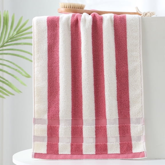 Striped Bath Towel 29x13 in | Soft Thick Cotton | Highly Absorbent Quick Dry | Versatile for Bathroom, Gym, Spa, Pool | Gray, Pink, Coffee | Durable, Luxurious Feel