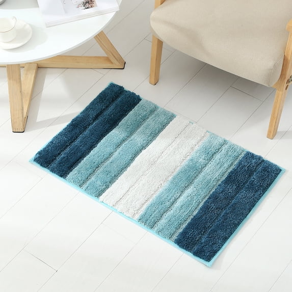 Striped Bathroom Rug Gradient Bath Mat Non-Slip Door Mats Soft Shaggy Thick Bath Rugs Absorbent machine washable Floor Mats for Bath Room, Toilet, Bedroom, Kitchen,20''x 32'',Blue