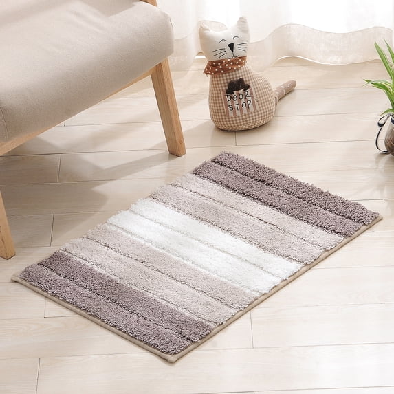 Striped Bathroom Rug Gradient Bath Mat Non-Slip Door Mats Soft Shaggy Thick Bath Rugs Absorbent machine washable Floor Mats for Bath Room, Toilet, Bedroom, Kitchen,20''x 32'',Brown