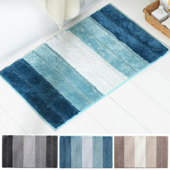 Striped Bathroom Rug Gradient Bath Mat Non-Slip Door Mats Soft Shaggy Thick Bath Rugs Absorbent machine washable Floor Mats for Bath Room, Toilet, Bedroom, Kitchen,18''x 26'',Blue