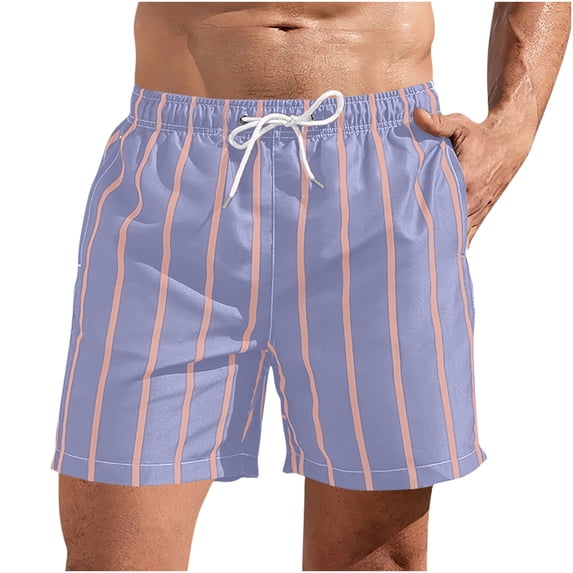 Striped Beach Shorts for Men Wide Leg Summer Quick Dry Elastic Waist Vacation Board Shorts
