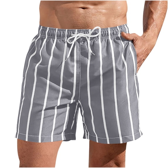 Striped Beach Shorts for Men Wide Leg Summer Quick Dry Elastic Waist Vacation Board Shorts