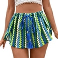 thumbnail image 1 of Striped Beach Shorts for Women Bathing Suit Cover Up Short Knitted Drawstring Waist Swimsuit Coverups (S, Green), 1 of 5