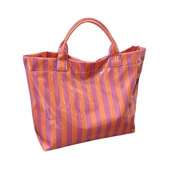 Striped Beach Tote Bag, Large Capacity Waterproof Striped Shoulder Handbag, Lightweight Reusable Grocery Shopping Bag, Casual Multicolor Stripe Carry Bag for Travel Pool Picnic Daily Outdoor Use