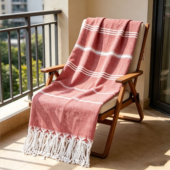 Striped Beach Towel With Tassels Lightweight Fast Dry Absorbent Bath Towel For Travel Swimming Pool Camping Picnic Outdoor Sunbathing Boho Style Decorative Fringe Shower Body Wrap