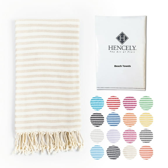 Striped Beach Towels | 100% Turkish Cotton | Soft & Quick Dry-Beige