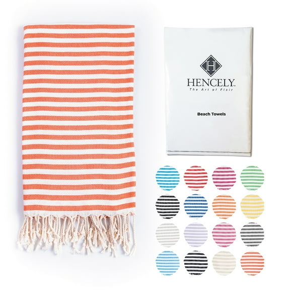 Hencely Striped Turkish Cotton Towel & Washcloth, Coral