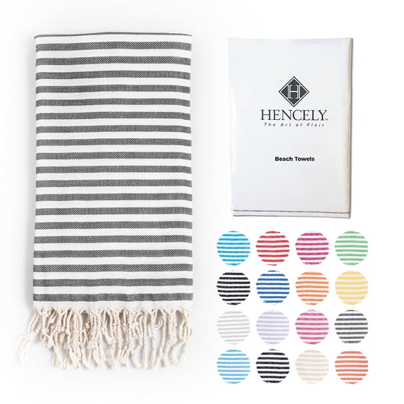 Striped Beach Towels | 100% Turkish Cotton | Soft & Quick Dry-Gray