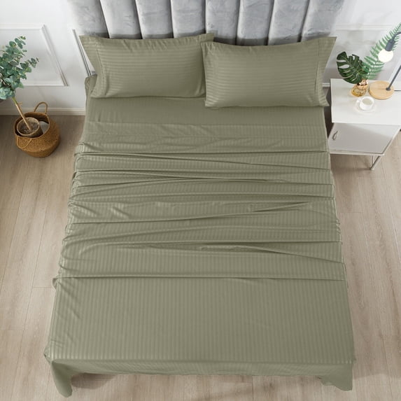 Striped Bed Sheets, 3 Pcs Twin Size Bed Sheet Set, 1000 Thread Count, Deep Pocket, 1 Fitted Sheet, 1 Flat Sheet, 1 Pillowcase