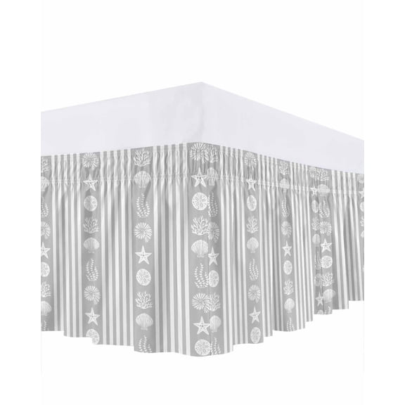 Striped Bed Skirt Queen Size 18" Drop Ocean Grey Starfish Shell Jellyfish Coral Ruffled Wrap Around Bed Skirts Adjustable Elastic Bedskirt Dust Ruffle for Queen Size Bed