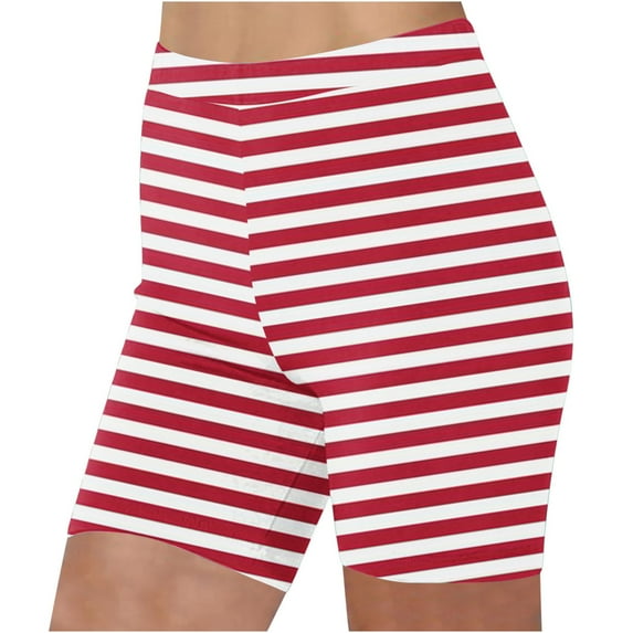 Striped Biker Shorts for Women - Buttery Soft Summer High Waisted Tummy Control Athletic Workout Yoga Shorts