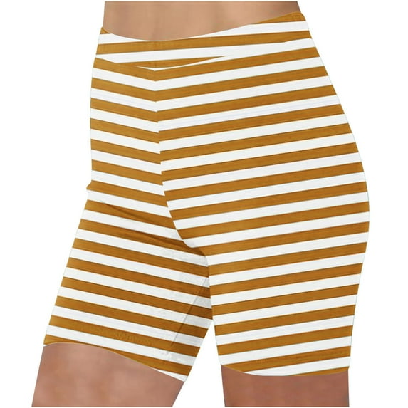 Striped Biker Shorts for Women - Buttery Soft Summer High Waisted Tummy Control Athletic Workout Yoga Shorts