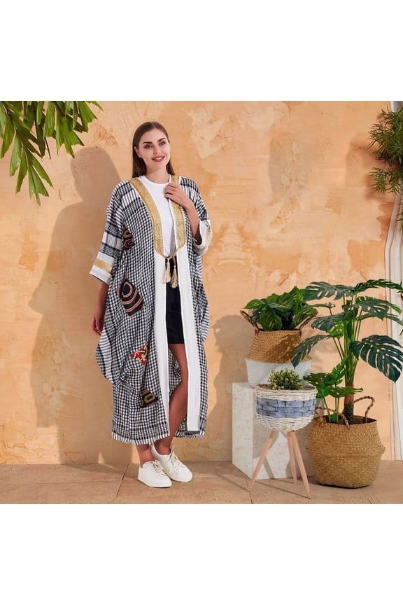 Striped Black Bohemian summer cotton Cardigan, Kimono, Boho Kimono, Beach Cover Ups, Gypsy Kimono Duster, Boho Kimono Robe.