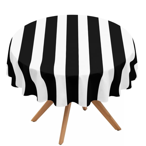 Striped Black White Round Tablecloth 54 Inch Classic Vertical Striped Simple Waterproof Spillproof Circle Table Cloth Washable Round Table Cover for Party, Picnic, Indoor and Outdoor Dining