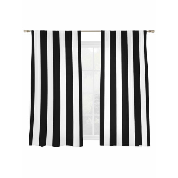 Striped Black White Sheer Curtains 2 Panels Set Classic Vertical Striped Simple Sheer Window Curtains Light Filtering Rod Pocket Voile Drapes for Bedroom Living Room 52"x63"