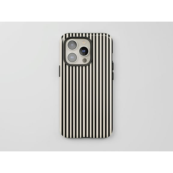 Striped Black and Cream Tough Phone Case – Minimalist, Vibrant Pastel Aesthetic, Cute Gift for iPhone 16 15 14 Pro Max, Samsung S25 S24 S23