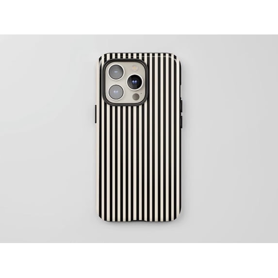 Striped Black and Cream Tough Phone Case – Minimalist, Vibrant Pastel Aesthetic, Cute Gift for iPhone 16 15 14 Pro Max, Samsung S25 S24 S44