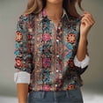thumbnail image 1 of Striped Blouses for Womens Henley Neck Button Down Tunics Tops Puffed 3/4 Sleeves Sweaters Relaxed Fit Sweater Pullover Sweater Blouses Fall Winter Outfits, 1 of 5