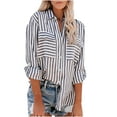 thumbnail image 1 of Striped Blouses for Women Casual Linen Shirts Long Sleeve Collared T Shirts Loose Button Down Dressy Cute Stripe Tops, 1 of 5