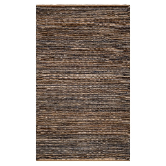 Striped Blue/Natural Handwoven Jute Rug, 5' x 8'