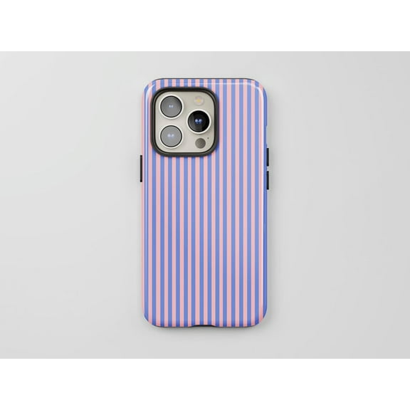 Striped Blue & Pink Tough Phone Case – Modern Minimalist Pastel Aesthetic, Cute Gift Cover for iPhone 17/16/15/14 Pro Max, Samsung Galaxy S25/S24/S23