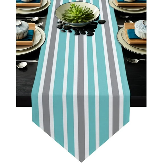 Striped Blue White Gray Table Runner Kitchen Decor Table Flag Tablecloth Placemat Hotel Home Festival Decoration Table Runners