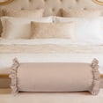 thumbnail image 1 of Striped Bolster Pillow with Ruffled Edges - Soft Cylindrical Neck Roll for Bed Sofa Couch Lumbar Support Pillow for Sleeping Relaxing - 8x20 Inch Decorative Accent Pillow for Living Room Bedroom, 1 of 4
