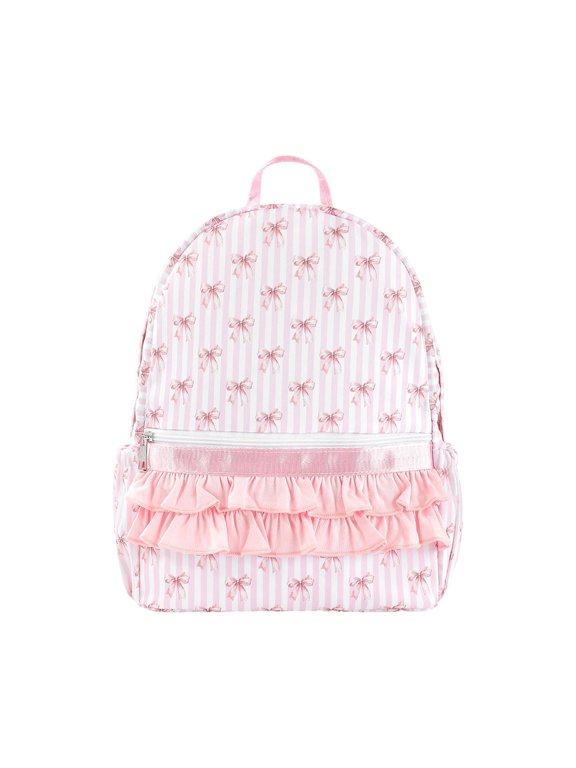 Striped Bow Backpack Ruffle Rose Lattice Design Heavy Duty Cute Daypack