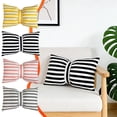 thumbnail image 1 of Striped Bow Lumbar Throw Pillow 20x13 Soft Velvet Decorative Cushion for Couch Bed Sofa, Water Resistant, Gray Yellow White, 1 of 7