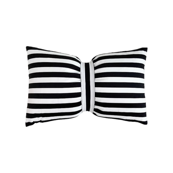 Striped Bow Lumbar Throw Pillow 20x13 Soft Velvet Decorative Cushion for Couch Bed Sofa, Water Resistant, Gray Yellow White