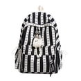 thumbnail image 1 of Striped Bow School Backpack, Chic Backpack with Drawstring Side Pocket, Nylon Waterproof Bookbag for College Shopping Travel (Black), 1 of 4