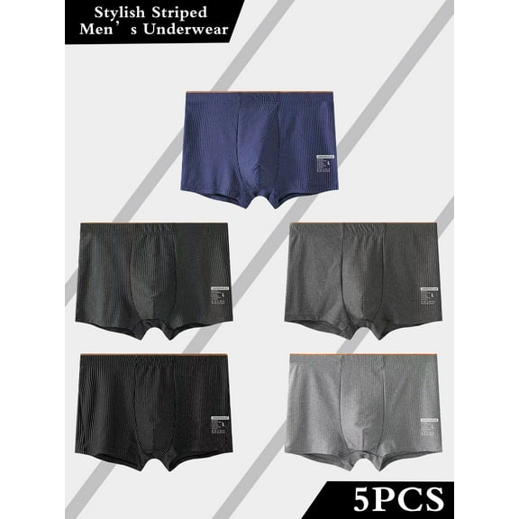 Striped Boxer Briefs for Men 5-Piece Set Trendy Minimalist Design Snug Fit Comfort Underwear