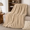 thumbnail image 1 of Striped Bubble Faux Rabbit Fur Throw Blanket,60"x80",Ultra Soft,Luxury Ribbed Faux Fur Throw,Thick Warm Textured Blanket,Cozy Fluffy Reversible Polyester for Bed,Couch,Chair,Sofa,Khaki, 1 of 6