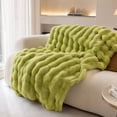 thumbnail image 1 of Striped Bubble Faux Rabbit Fur Throw Blanket,60"x80",Ultra Soft,Luxury Ribbed Faux Fur Throw,Thick Warm Textured Blanket,Cozy Fluffy Reversible Polyester for Bed,Couch,Chair,Sofa,Green, 1 of 6