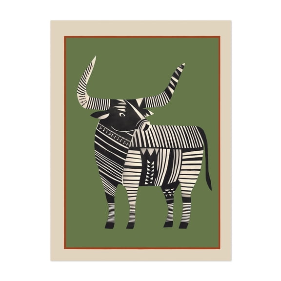 Striped Bull - Digital Art Pattern Geometric Modern Art Animal Abstract Minimalist Wildlife Unframed Wall Art Print 8 x 10 inches