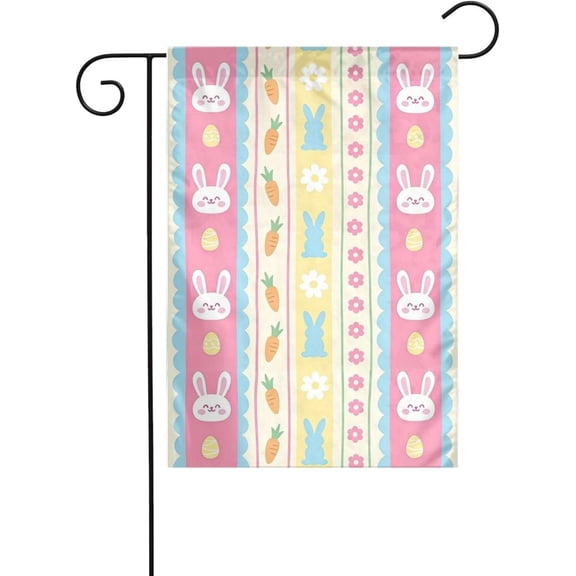 Striped Bunny Carrot Flower Double Sided Garden Flag for Outdoor Yard, 12 x 18 Inch