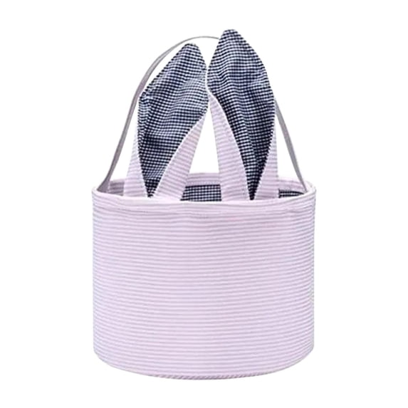 Striped Bunny Ear Easter Basket, 9x7.5in Personalizable Fabric Tote for Egg Hunts, Gifts & Holiday Decor