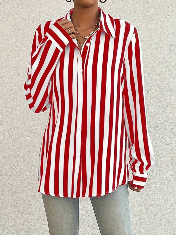 Striped Button Down Shirt with Collared Neckline and Loose Fit