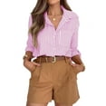 thumbnail image 1 of Striped Button Down Shirts for Women Dress Shirts Long Sleeve Casual Collared Office Work Shirt with Pocket Pink XL, 1 of 6