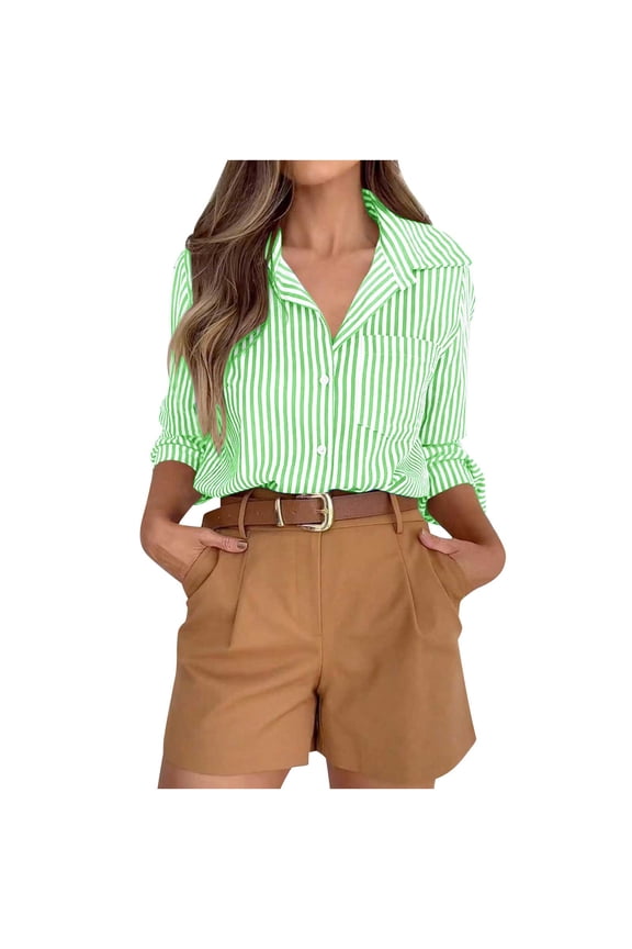 Striped Button Down Shirts for Women Dress Shirts Long Sleeve Casual Collared Office Work Shirt With Pocket