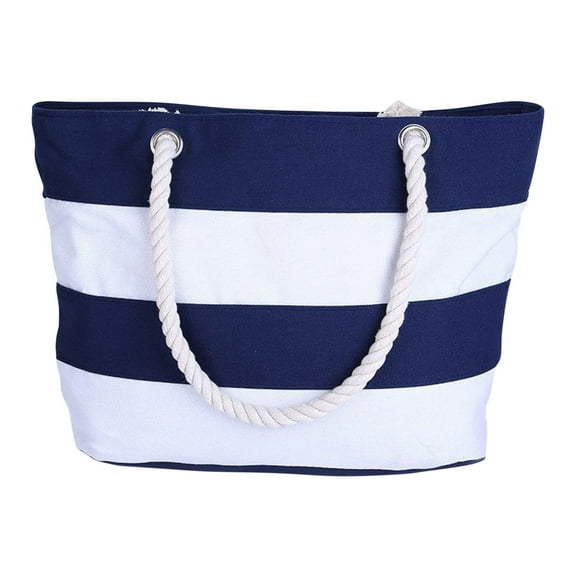 Striped Canvas Beach Tote Bag with Hemp Rope Handle, Personalized Gift Bag for Women Travel & Shopping