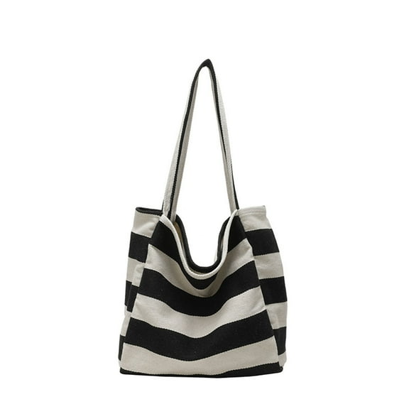 CHUMUD Striped Canvas Tote Handbag for Women Vertical Stripe Large Capacity Shoulder Bag for Shopping Travel